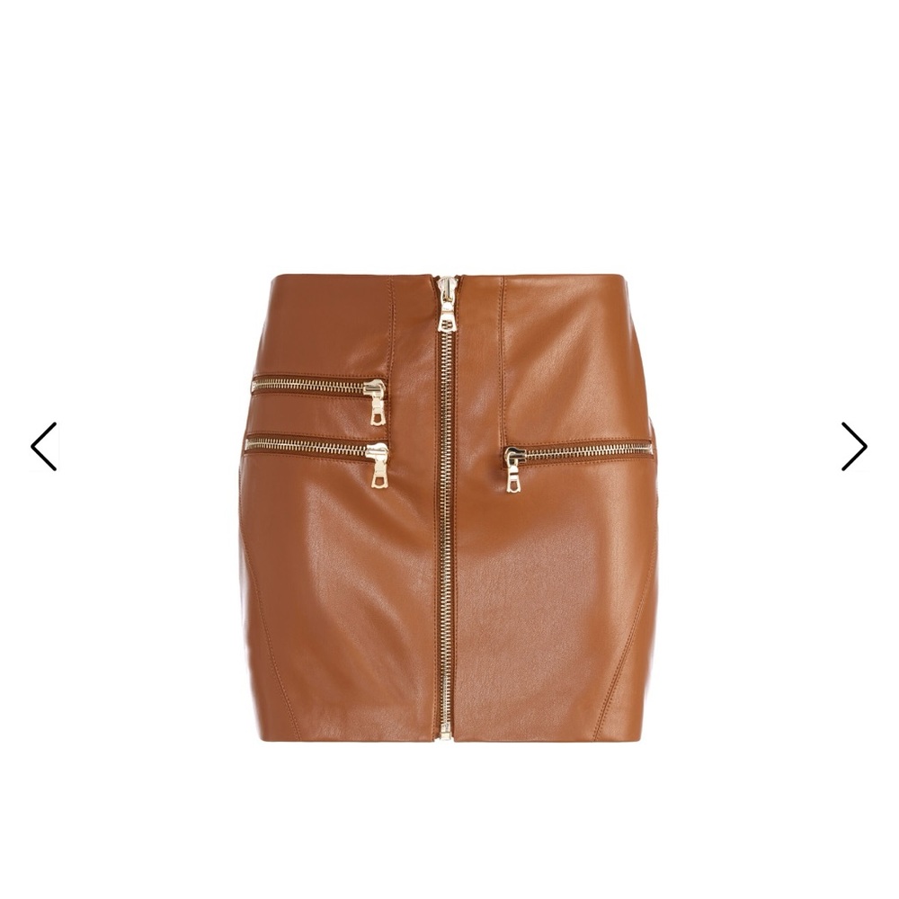 Alice + Olivia Tan Leather Pencil Skirt with Zippers